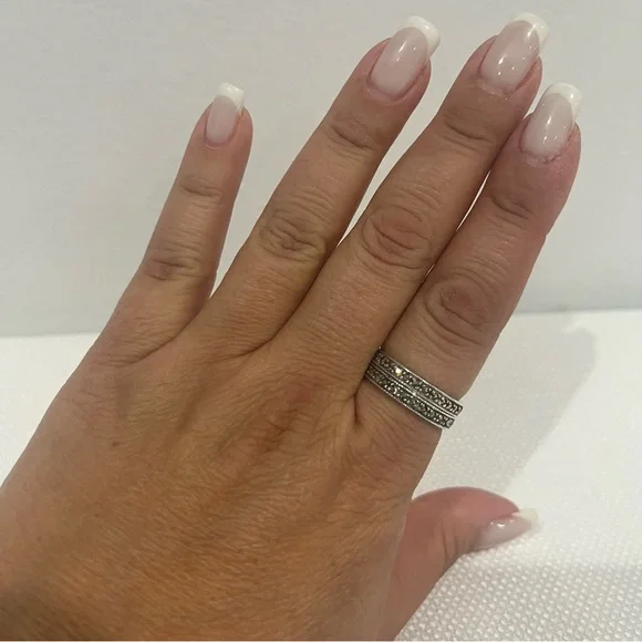 VINTAGE Judith Jack Stackable Rings Marcasite & Sterling set of 2 bands size 7.5 - Picture 5 of 6